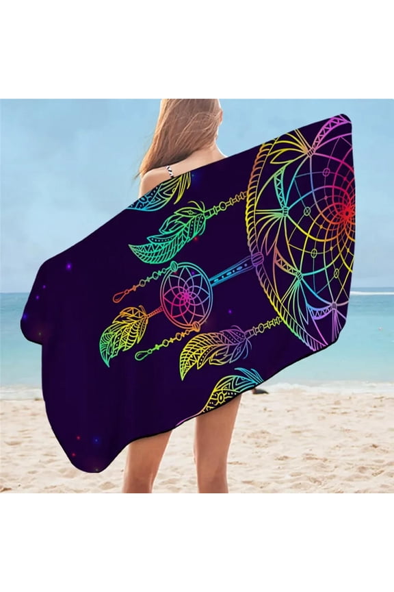 Dreamcatcher Bath Towel Microfiber Watercolor Beach Rectangle Bikini Cover-Up Mat,Sand Proof Absorbent Quick Dry (10)
