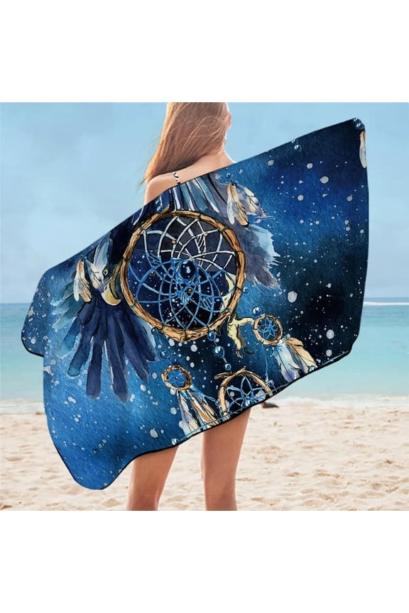 Dreamcatcher Bath Towel Microfiber Watercolor Beach Rectangle Bikini Cover-Up Mat,Sand Proof Absorbent Quick Dry (15)