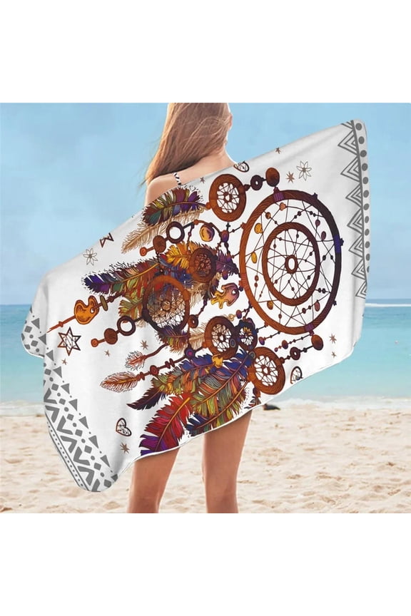 Dreamcatcher Bath Towel Microfiber Watercolor Beach Rectangle Bikini Cover-Up Mat,Sand Proof Absorbent Quick Dry (1)