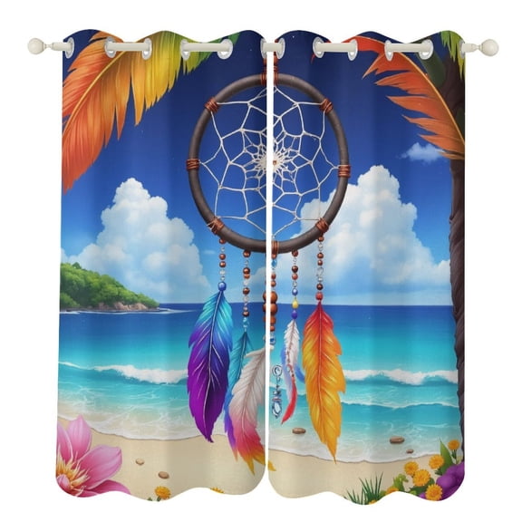 Dreamcatcher Beach Scene Luxury Window Curtains Blinds for Living Room Kids Bedroom Bathroom Kicthen Door Home Decor 2 Panels