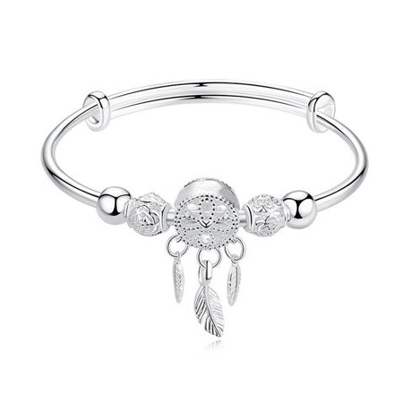 Dreamcatcher Charm Bracelet Silver Tassel Feather Charm Bracelet Bangle, Charm Bracelet Jewelry Fashion Elegant Jewelry