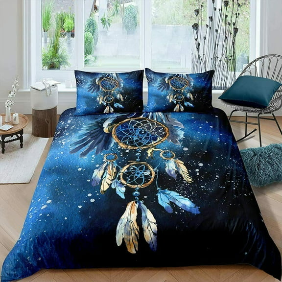 Dreamcatcher Duvet Cover Set Boho Mandala Bedding Set Blue Dream Catcher Comforter Cover Soft Polyester Bedspread Cover Twin Size