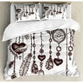 thumbnail image 1 of Dreamcatcher Duvet Cover Set, Occult Hearts Feathers Vintage Monochrome Illustration, Decorative 3 Piece Bedding Set with 2 Pillow Shams, King Size, Seal Brown White, by Ambesonne, 1 of 3
