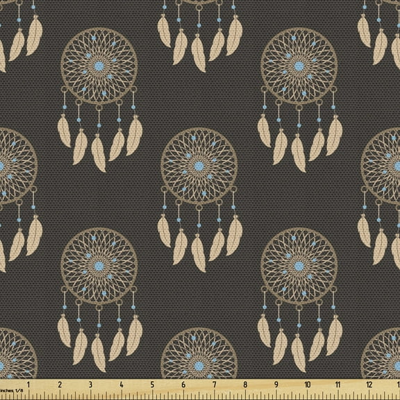 Ambesonne Dreamcatcher Fabric by the Yard Upholstery, Boho Native, 5 Yards, Dark Taupe and Ecru