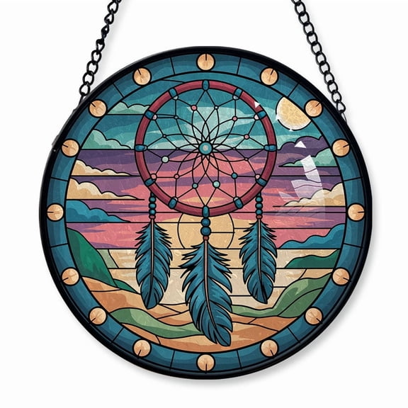 A Dreamcatcher with Feathers Stained Glass Suncatcher Window Hanging Personalized Window Hanging Gift for Families, Friends, Men & Women, Christmas 2025 Keepsake