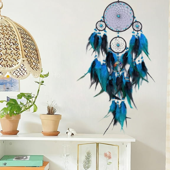 Dreamcatcher Hanging Ornament Crystal Peacock Feather Handwoven Wind Chime Car Rearview Mirror Home Decor Spiritual Symbol Gift Brown Blue Multicolor Coffee