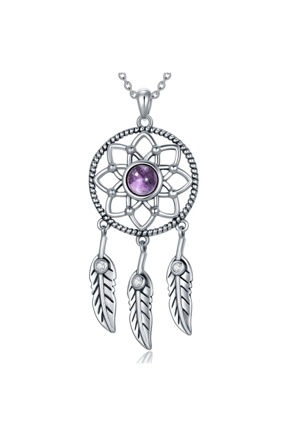 Dreamcatcher Necklace Sterling Silver Dream Catcher Amethyst Pendant Jewelry Gift for Women