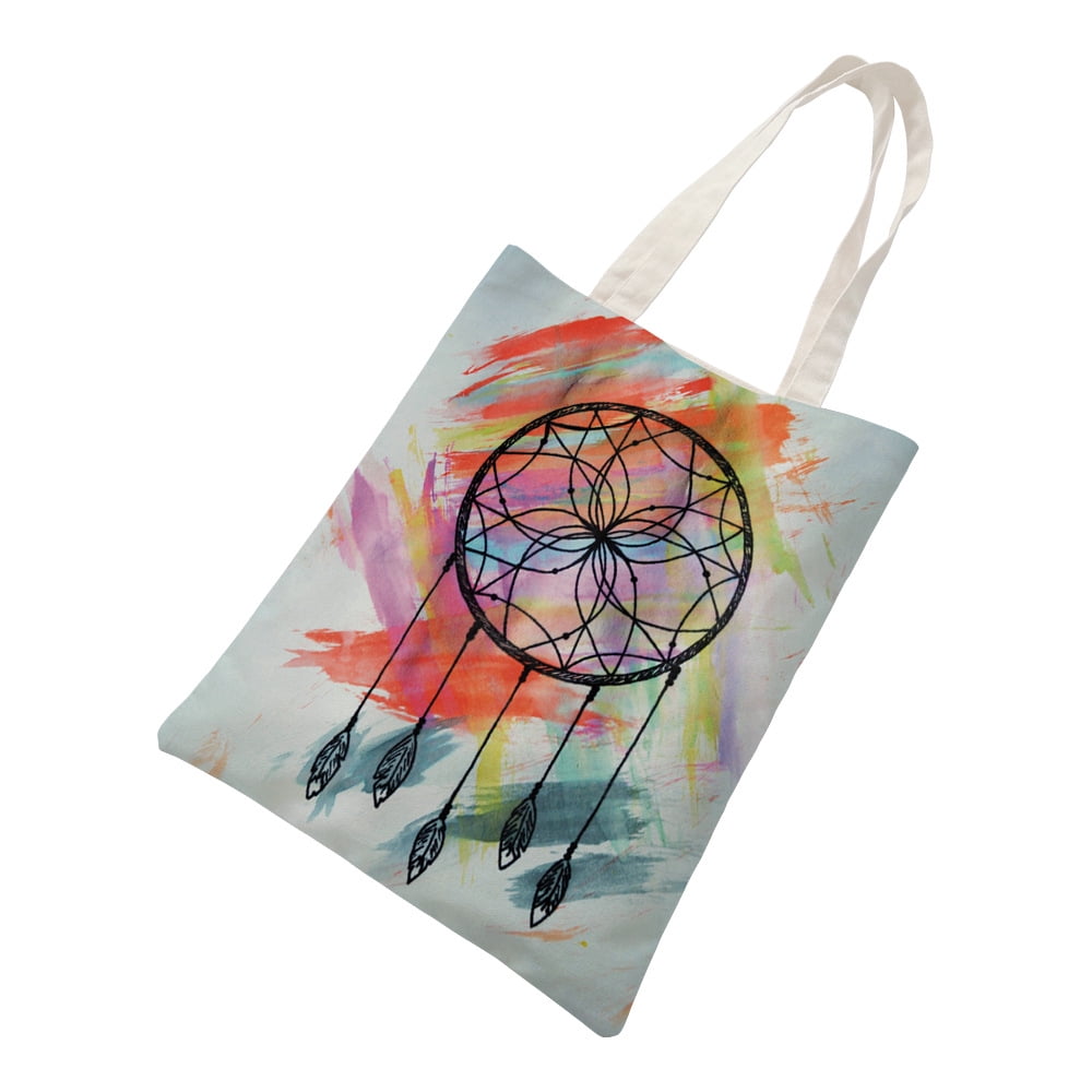 Native American Dreamcatcher Tote Bag - Reusable Natural Canvas Shopping Bag