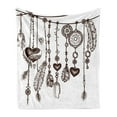 thumbnail image 1 of Dreamcatcher Soft Flannel Fleece Throw Blanket, Occult Hearts Feathers Vintage Monochrome Illustration, Cozy Plush for Indoor and Outdoor Use, 50" x 70", Seal Brown White, by Ambesonne, 1 of 5