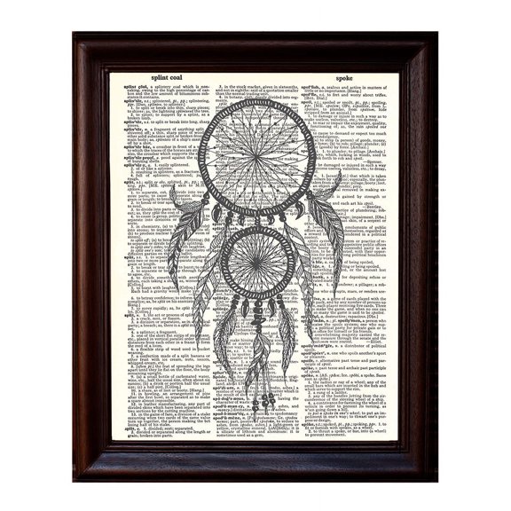 Dreamcatcher Two Loops - Dictionary Art Print Printed On Authentic Vintage Dictionary Book Page - 8 x 10.5