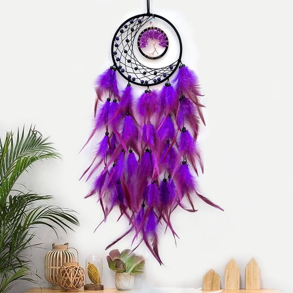 Dreamcatcher Wall Hanging Art | Woven Tree of Life Design | Multicolor Feathers | Bohemian Home Decor | 70x20cm | Scandinavian Room Ornament | Interior Decoration | Polyester Craft | Unique Symbolic