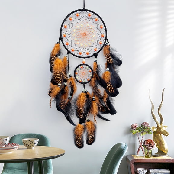 Dreamcatcher Wall Hanging Decor Handmade Woven Pendant with Feathers and Beads for Home Bedroom Living Room Office Boho Chic Spiritual Healing Gift