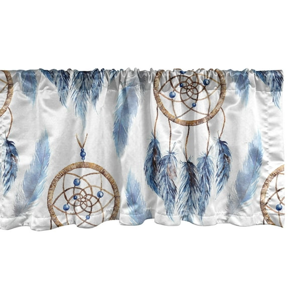 Dreamcatcher Window Valance, Oriental Occult Vibes Tribal Ornament with Fuzz Pattern Tribal Art, Curtain Valance for Kitchen Bedroom with Rod Pocket, 54" X 18", Dark Lavender Almond, by Ambesonne