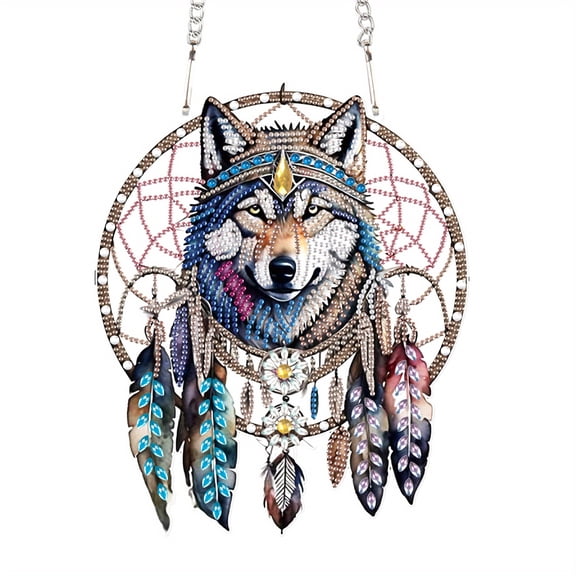 Dreamcatcher Wolf Head Diamond Art Painting Kit Pendant