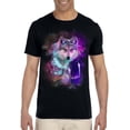 thumbnail image 1 of Dreamcatcher Wolf Space Fantasy Mens Shirt Black Galaxy Universe Tee, 1 of 5