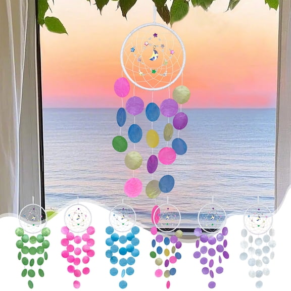 Dreamcatcher eashell Wind Chime Kit - 26.3in(67cm) Handmade Mirror Ornament, Craft Kit for Teacher's Day, Warm Gift for DIY Activity, Pink