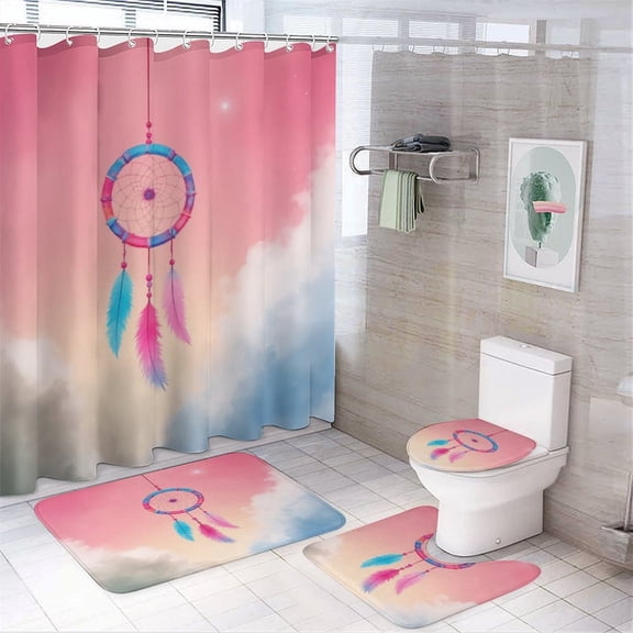 Dreamcatcher in Pastel Sky Shower Curtain Waterproof Bathroom Curtain Set with Hooks Home Decor Bathroom Curtains 4pcs