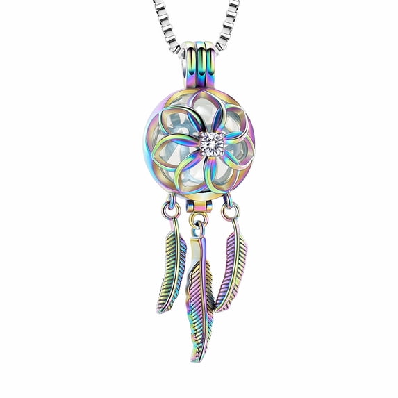 Dreamcather with Angel Wing Necklace for Cremation Ashes Glass Urn Pendant Memorial Jewelry Keepsake Urn for Ashes Flower Perfume