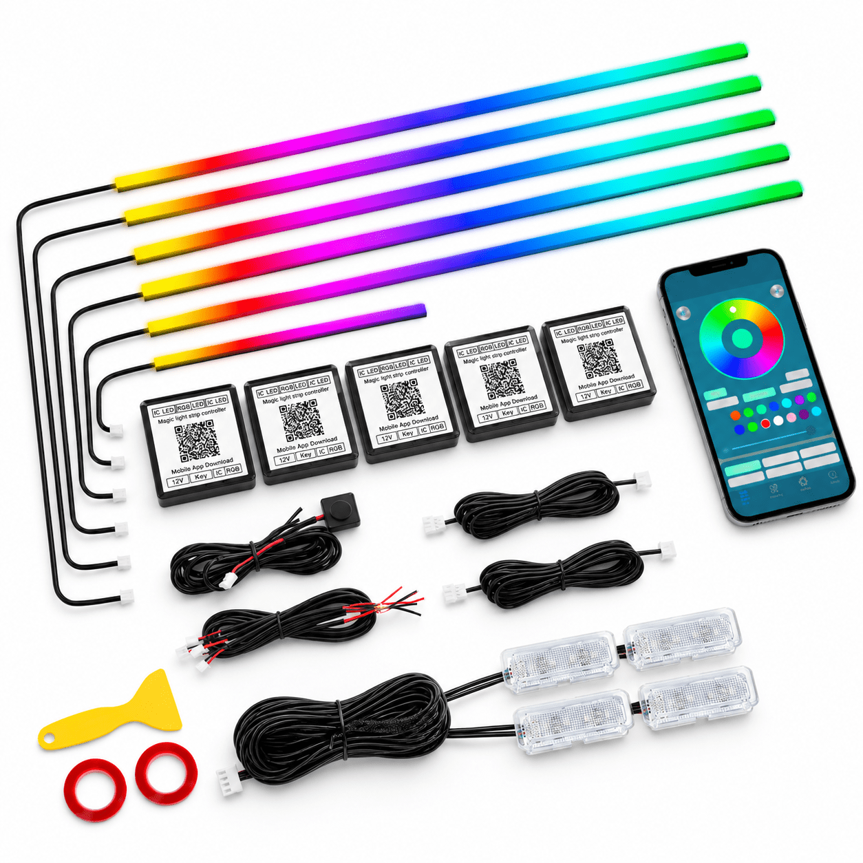 Dreamcolor 10 in 1 Interior Car LED Strip Light Kit with Wireless App ...
