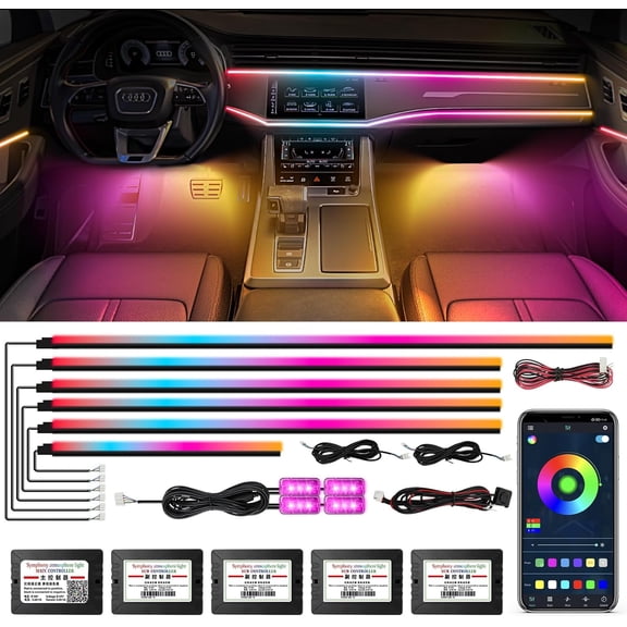 Dreamcolor Acrylic Interior Car Light 10 in 1 Automotive Ambient Light Kits with APP Control 16 Million Color 175 inches Fiber Optic Car LED Strip Light, RGB Music Sync Sound Activated Neon Car Light