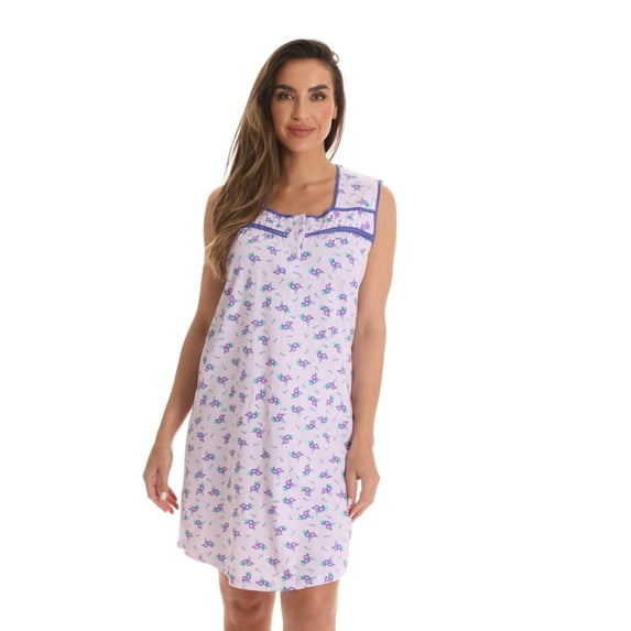 Dreamcrest 100% Cotton Sleeveless Nightgown for Women with Crochet Trim 6778-10417-AQA-S (Lilac, Large)