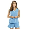 thumbnail image 1 of Dreamcrest Womens Satin Trim & Embroidered Short Set  Stylish & Comfortable Loungewear (Turquoise, Small), 1 of 2