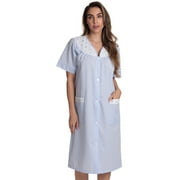 Dreamcrest Short Sleeve Button Front Duster 8518-COR-L (Blue, 1X)