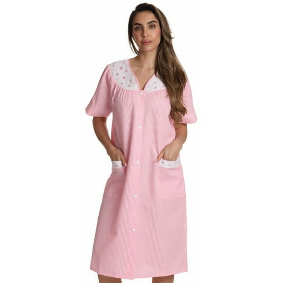 Dreamcrest Short Sleeve Button Front Duster 8518-ROY-XL (Coral Plaid, 2X)