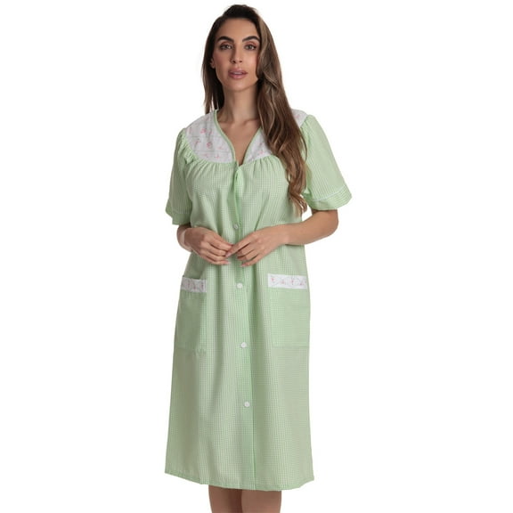 Dreamcrest Short Sleeve Button Front Duster 8518-COR-L (Green, 1X)