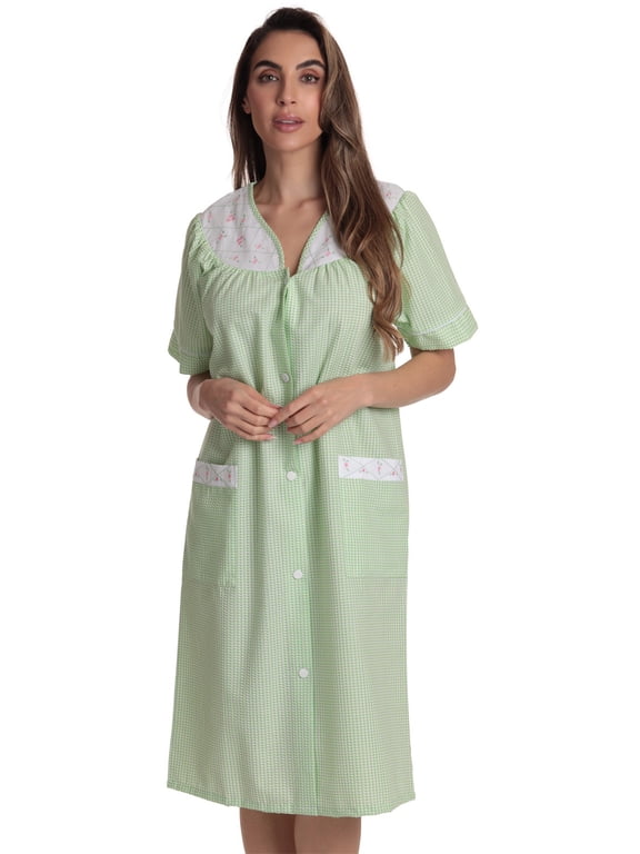 Short Sleeve Button Front Duster 8518-COR-L (Green, 1X)