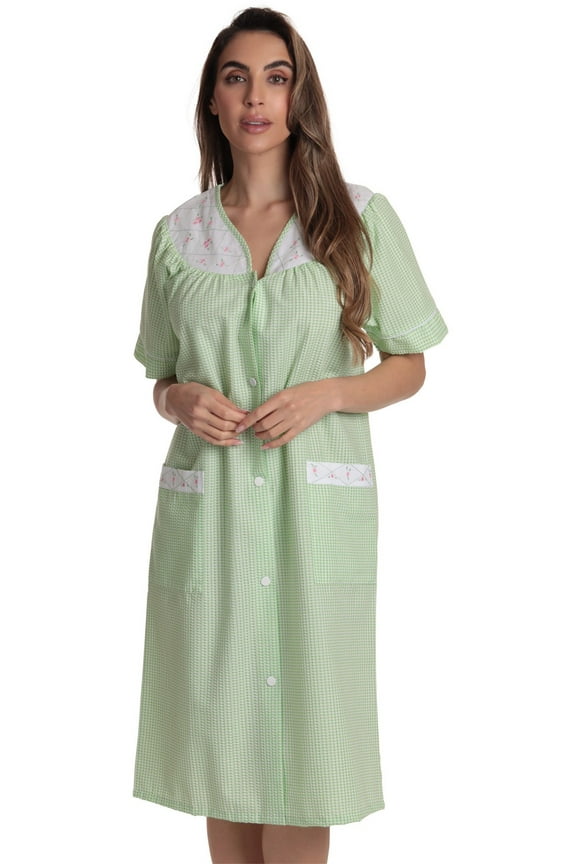Short Sleeve Button Front Duster 8518-COR-L (Green, 1X)