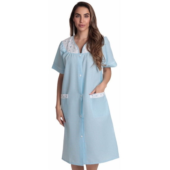 Dreamcrest Short Sleeve Button Front Duster 8518-ROY-XL (Royal Plaid, Medium)