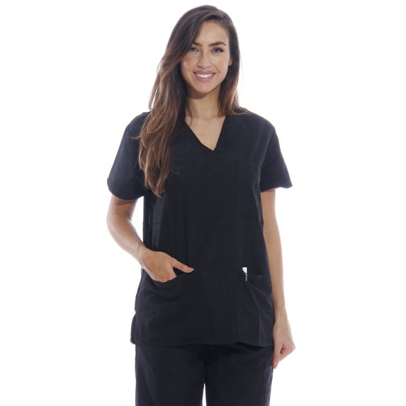 Dreamcrest Ultra Soft Women's Scrub Tops Medical Scrubs Nursing Uniforms (Black, Extra Small)