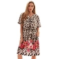 thumbnail image 1 of Dreamcrest Women Lounge House Dress – Short Sleeve Nightgown Sleep Dress House Dress w Side Pocket (Cream - Wild Animal Border Floral, Large), 1 of 3