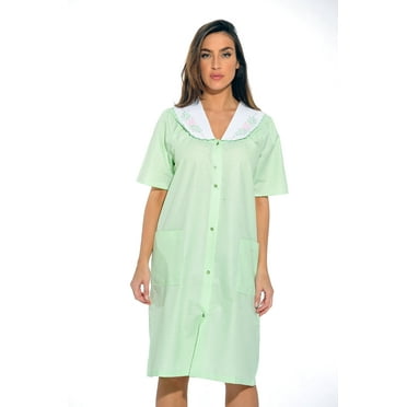 Dreamcrest Women Short Sleeve Housecoat - Comfortable Loungewear for Sleep and Relaxation (Green, Large)
