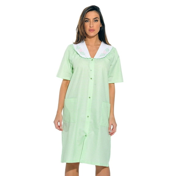 Dreamcrest Women Short Sleeve Housecoat - Comfortable Loungewear for Sleep and Relaxation (Green, Small)