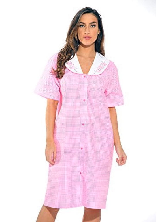 Women Short Sleeve Housecoat - Comfortable Loungewear for Sleep and Relaxation (Pink Throttle, 3X)