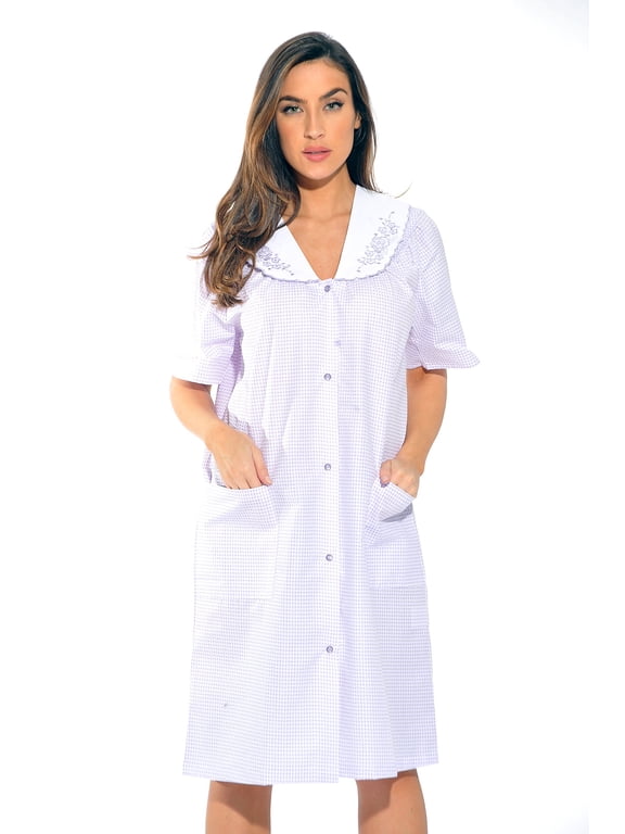 Women Short Sleeve Housecoat - Comfortable Loungewear for Sleep and Relaxation (Purple, X-Large)