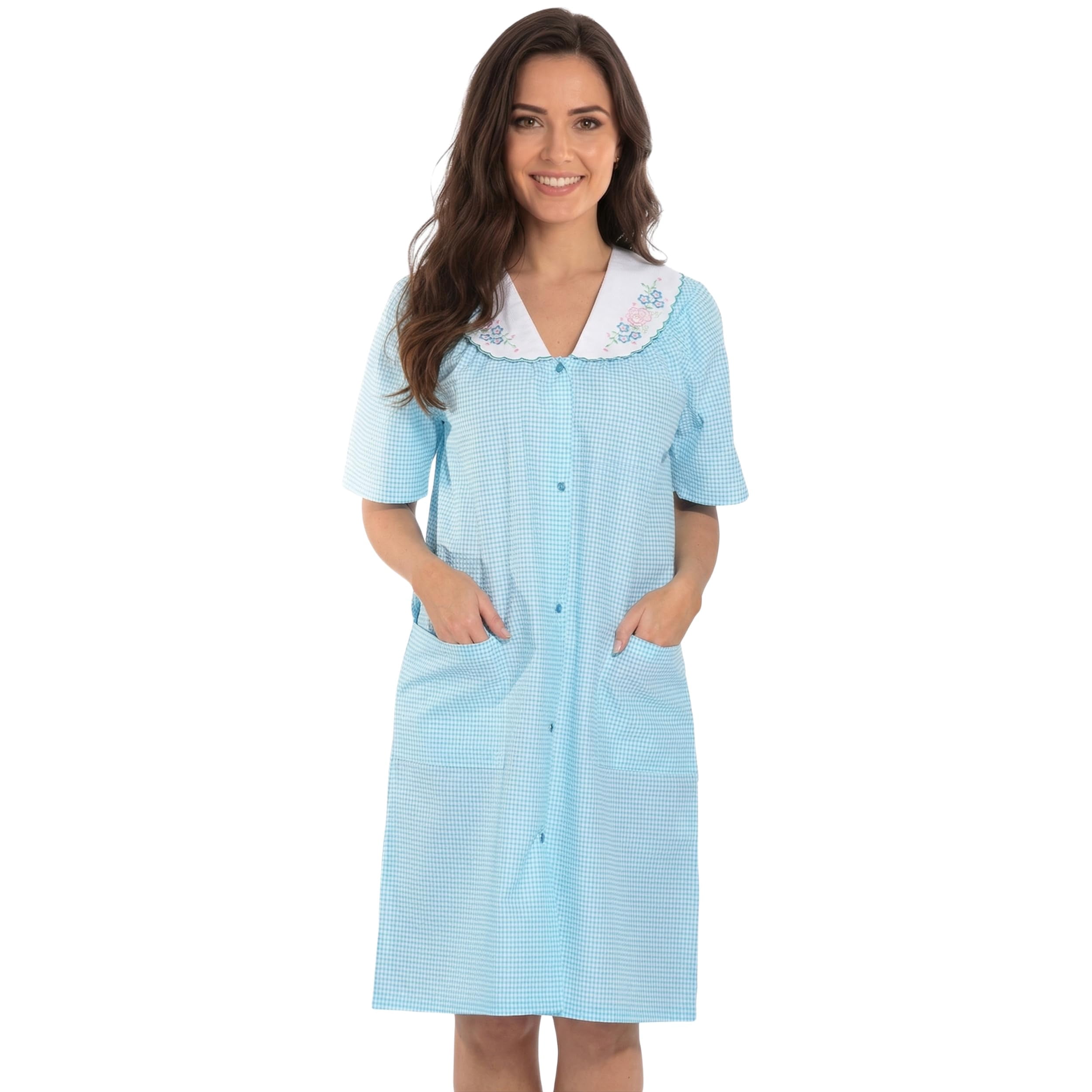 Women Short Sleeve Housecoat - Comfortable Loungewear for Sleep and Relaxation (Royal, Large)