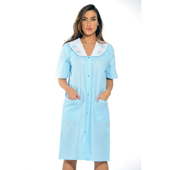 Dreamcrest Women Short Sleeve Housecoat - Comfortable Loungewear for Sleep and Relaxation (Royal, Large)