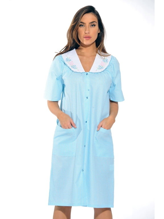 Women Short Sleeve Housecoat - Comfortable Loungewear for Sleep and Relaxation (Royal, Large)