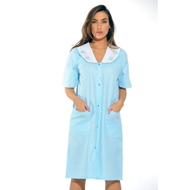 Dreamcrest Women Short Sleeve Housecoat - Comfortable Loungewear for Sleep and Relaxation (Royal, Small)