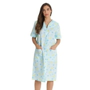Dreamcrest Women's Seersucker Housecoat Duster - Short Sleeve Snap-Front with Pockets (Aqua - Moon and Stars, X-Large)