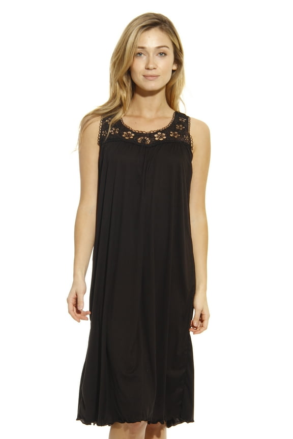 Dreamcrest Women's Silky Soft Nightgown - Elegant Crochet Trim Sleep Dress for Comfortable Nights (Black, Medium)