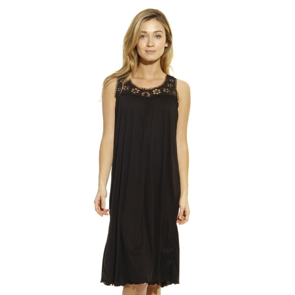 Dreamcrest Women's Silky Soft Nightgown - Elegant Crochet Trim Sleep Dress for Comfortable Nights (Black, Medium)