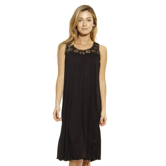 Dreamcrest Women's Silky Soft Nightgown - Elegant Crochet Trim Sleep Dress for Comfortable Nights (Black, Small)