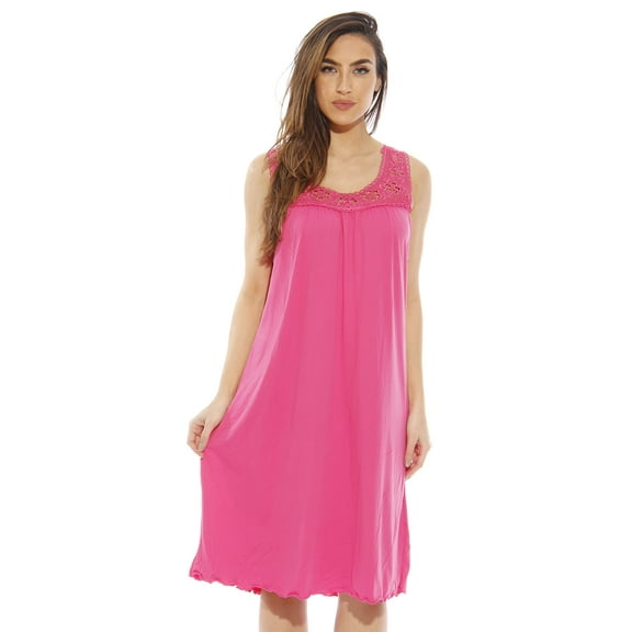 Dreamcrest Women's Silky Soft Nightgown - Elegant Crochet Trim Sleep Dress for Comfortable Nights (Bright Pink, 1X)