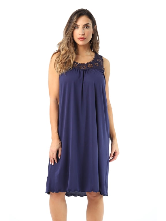 Dreamcrest Women's Silky Soft Nightgown - Elegant Crochet Trim Sleep Dress for Comfortable Nights (Navy, 3X Plus)