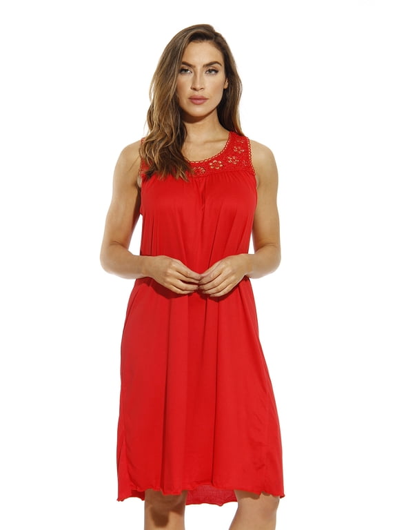 Dreamcrest Women's Silky Soft Nightgown - Elegant Crochet Trim Sleep Dress for Comfortable Nights (Red, 1X)