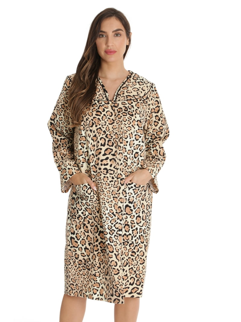 Dreamcrest Women's Cotton House Coat, Long Sleeve Snap-Front